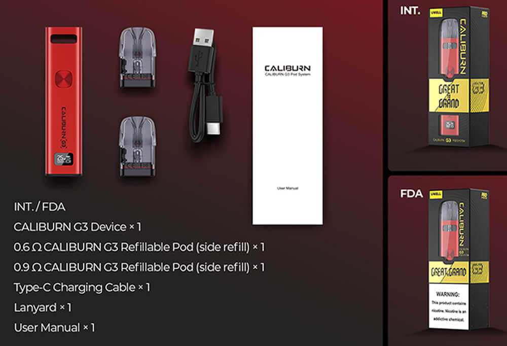 Caliburn G3 Pod Kutu İçeriği